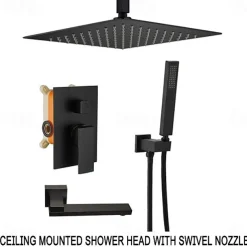 Shower System Faucet Set Rainfall Shower Head 10 inches Black, Rough in Valve and Trim Kit Combo Set High Pressure Head with Handheld Wall Mounted for Bathroom