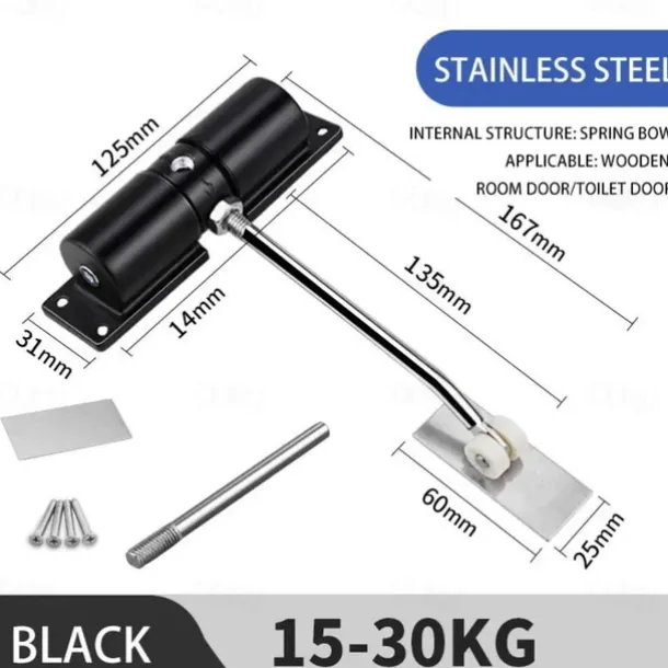 Silent Adjustable Automatic Door Closer,Lightweight, Automatic Door Closer with Soft Close Spring for Effortless, Quiet Door Closing