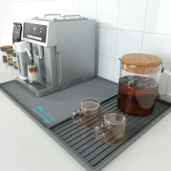 Silicone Coffee Mats Set with Raised Edges - Coffee Bar Mat for Countertop, Coffee Accessories Fit Under Coffee Maker Espresso Machine, Dish Drying Mat, Heat Resistant Kitchen Gadget