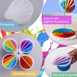 Silicone Split Cups 4 Pcs Thickened And Durable Resin Mixing Cups Fluid Art Acrylic Paint Pouring Drawing Resin Pouring DIY Make Resin Art Drawings With 2-5 Channels Divider Paint Pouring Supplies