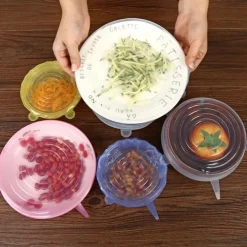 Silicone Stretch Lids 2 Color 24 Packs Zero Waste Reusable Silicon Container Lid for Cover Leftover Food and Fruit or Seal Bowl 6 12 Packs