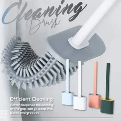 Silicone Toilet Brush and Holder Set,Revolutionary Flex Toilet Brush, Deep Cleaner Bathroom Toilet Brush and Quick Drying Holder Set, No-Slip Long Plastic Handle