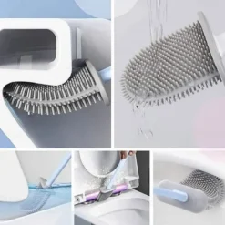 Silicone Toilet Brush and Holder Set,Revolutionary Flex Toilet Brush, Deep Cleaner Bathroom Toilet Brush and Quick Drying Holder Set, No-Slip Long Plastic Handle