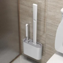 Silicone Toilet Brush And Holder with Sticky Hook, Wall Hanging Toilet Brush, Silicone Soft Bristles Brush, Toilet Floor Cleaning Tool