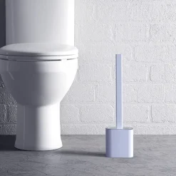 Silicone Toilet Brush and Holder Set,Revolutionary Flex Toilet Brush, Deep Cleaner Bathroom Toilet Brush and Quick Drying Holder Set, No-Slip Long Plastic Handle