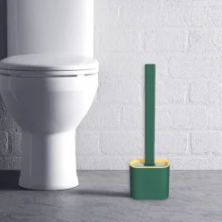 Silicone Toilet Brush and Holder Set,Revolutionary Flex Toilet Brush, Deep Cleaner Bathroom Toilet Brush and Quick Drying Holder Set, No-Slip Long Plastic Handle
