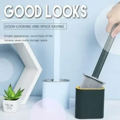 Silicone Toilet Brush and Holder Set,Revolutionary Flex Toilet Brush, Deep Cleaner Bathroom Toilet Brush and Quick Drying Holder Set, No-Slip Long Plastic Handle