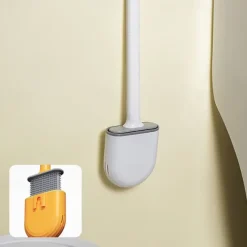 Silicone Toilet Brush Wall Mounted Removable Handle Holder Set No-Slip Bendable Brush Head Cleaning Tools WC Accessories