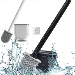 Silicone Toilet Brush Wall Mounted Removable Handle Holder Set No-Slip Bendable Brush Head Cleaning Tools WC Accessories