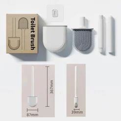 Silicone Toilet Brush Wall Mounted Removable Handle Holder Set No-Slip Bendable Brush Head Cleaning Tools WC Accessories
