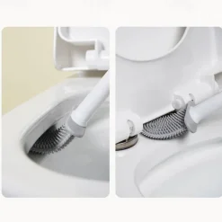 Silicone Toilet Brush Wall Mounted Removable Handle Holder Set No-Slip Bendable Brush Head Cleaning Tools WC Accessories