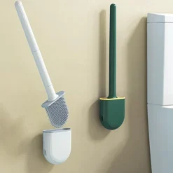Silicone Toilet Brush Wall Mounted Removable Handle Holder Set No-Slip Bendable Brush Head Cleaning Tools WC Accessories