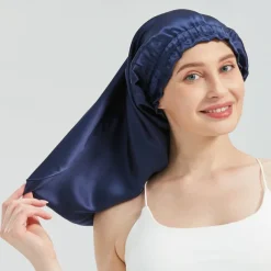 Silk Long Elastic Band Long Hair Sleeping Cap Breathable Windproof Warm Silk Mulberry Silk Elastic Hair Cap Hat