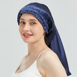 Silk Long Elastic Band Long Hair Sleeping Cap Breathable Windproof Warm Silk Mulberry Silk Elastic Hair Cap Hat