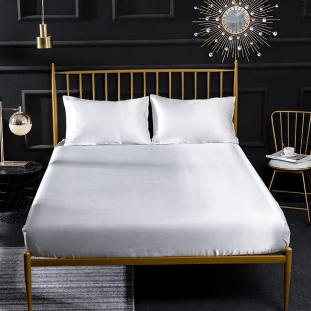 Silk Satin Fitted Sheet Bedding Fitted Sheet King/Queen/Double/Twin Size Deep Pocket Hotel Home Bedroom Wrinkle Fade Stain Resistant Soft