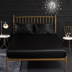 Silk Satin Fitted Sheet Bedding Fitted Sheet King/Queen/Double/Twin Size Deep Pocket Hotel Home Bedroom Wrinkle Fade Stain Resistant Soft