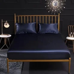 Silk Satin Fitted Sheet Bedding Fitted Sheet King/Queen/Double/Twin Size Deep Pocket Hotel Home Bedroom Wrinkle Fade Stain Resistant Soft