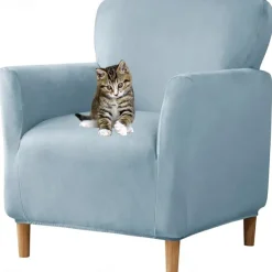 Silver Fox Velvet Traditional Single Sofa Cover - Full Coverage Stretch Slipcover for Small Armchairs and Internet Café Sofa Chairs