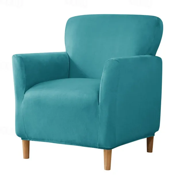 Silver Fox Velvet Traditional Single Sofa Cover - Full Coverage Stretch Slipcover for Small Armchairs and Internet Café Sofa Chairs