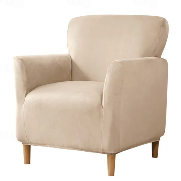 Silver Fox Velvet Traditional Single Sofa Cover - Full Coverage Stretch Slipcover for Small Armchairs and Internet Café Sofa Chairs