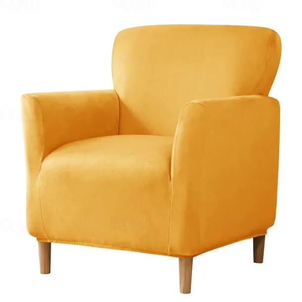 Silver Fox Velvet Traditional Single Sofa Cover - Full Coverage Stretch Slipcover for Small Armchairs and Internet Café Sofa Chairs