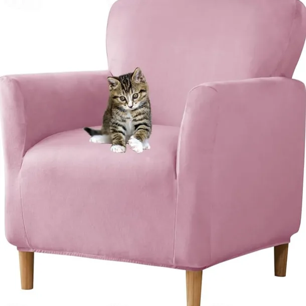 Silver Fox Velvet Traditional Single Sofa Cover - Full Coverage Stretch Slipcover for Small Armchairs and Internet Café Sofa Chairs