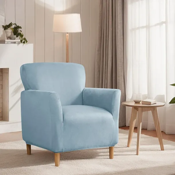 Silver Fox Velvet Traditional Single Sofa Cover - Full Coverage Stretch Slipcover for Small Armchairs and Internet Café Sofa Chairs