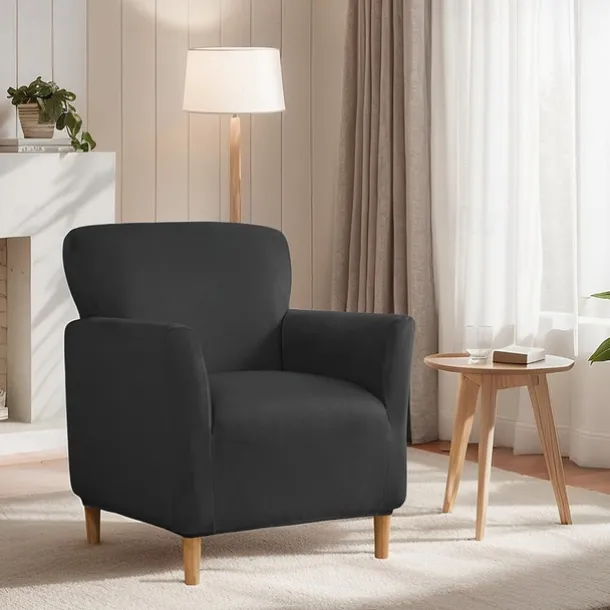 Silver Fox Velvet Traditional Single Sofa Cover - Full Coverage Stretch Slipcover for Small Armchairs and Internet Café Sofa Chairs