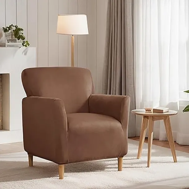 Silver Fox Velvet Traditional Single Sofa Cover - Full Coverage Stretch Slipcover for Small Armchairs and Internet Café Sofa Chairs