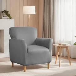 Silver Fox Velvet Traditional Single Sofa Cover - Full Coverage Stretch Slipcover for Small Armchairs and Internet Café Sofa Chairs