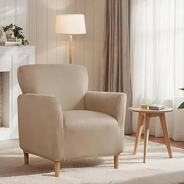 Silver Fox Velvet Traditional Single Sofa Cover - Full Coverage Stretch Slipcover for Small Armchairs and Internet Café Sofa Chairs