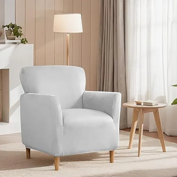 Silver Fox Velvet Traditional Single Sofa Cover - Full Coverage Stretch Slipcover for Small Armchairs and Internet Café Sofa Chairs