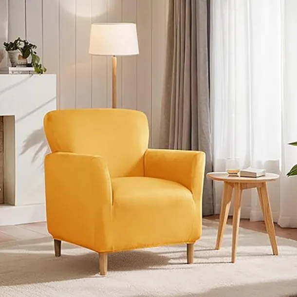 Silver Fox Velvet Traditional Single Sofa Cover - Full Coverage Stretch Slipcover for Small Armchairs and Internet Café Sofa Chairs