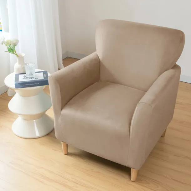 Silver Fox Velvet Traditional Single Sofa Cover - Full Coverage Stretch Slipcover for Small Armchairs and Internet Café Sofa Chairs