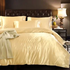 Simulation Silk Satin Solid Color Quilt Cover Pillowcase Bed Sheet Three-piece Set
