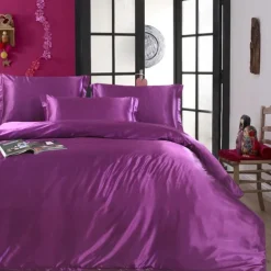 Simulation Silk Satin Solid Color Quilt Cover Pillowcase Bed Sheet Three-piece Set