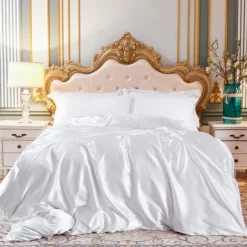 Simulation Silk Satin Solid Color Quilt Cover Pillowcase Bed Sheet Three-piece Set
