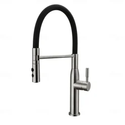 Single Handle Kitchen Faucet,One Hole Nickel Brushed Pull-out/Pull-down Rotatable Vessel Stainless Steel Contemporary Kitchen Taps with Cold and Hot Water