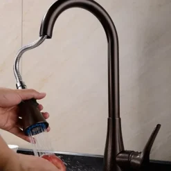 Single Handle Kitchen Faucet,Black Nickel One Hole Pull-out Standard Spout or Spray Type Standard Spout Oil-rubbed Bronze Kitchen Faucet with Cold and Hot Switch