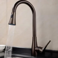 Single Handle Kitchen Faucet,Black Nickel One Hole Pull-out Standard Spout or Spray Type Standard Spout Oil-rubbed Bronze Kitchen Faucet with Cold and Hot Switch