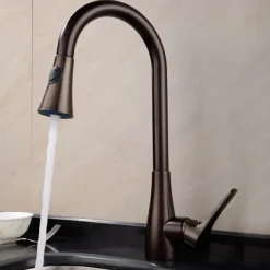 Single Handle Kitchen Faucet,Black Nickel One Hole Pull-out Standard Spout or Spray Type Standard Spout Oil-rubbed Bronze Kitchen Faucet with Cold and Hot Switch