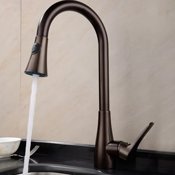 Single Handle Kitchen Faucet,Black Nickel One Hole Pull-out Standard Spout or Spray Type Standard Spout Oil-rubbed Bronze Kitchen Faucet with Cold and Hot Switch