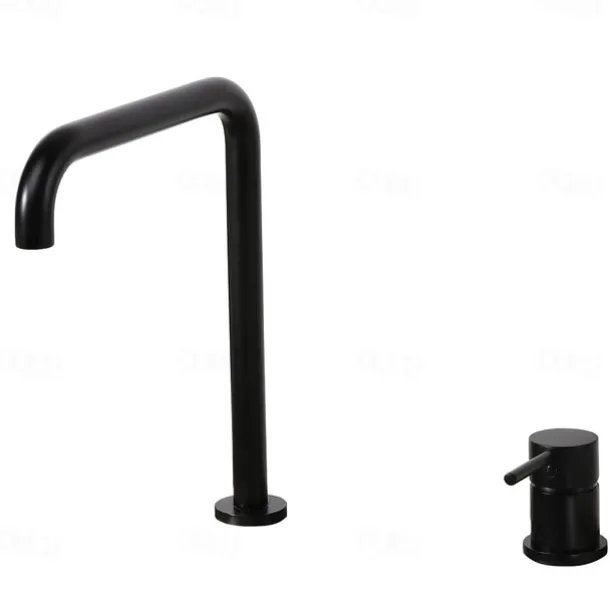 Single Handle Kitchen Faucet,Black 2 Hole Widespread Painted Finishes Brass Kitchen Sink Faucet with Hot and Cold Water