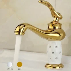 Single Handle Bathroom Faucet, Chrome/Gloden One Hole Centerset, Brass/Zinc Alloy Bathroom Sink Faucet with Supply Lines