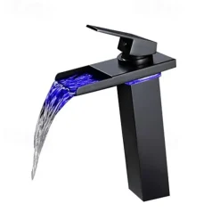 Single Handle Bathroom Faucet, Oil-rubbed Bronze One Hole LED/Waterfall/Centerset Bath Taps, Brass Bathroom Sink Faucet Contain with Cold and Hot Water