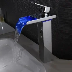 Single Handle Bathroom Faucet, Oil-rubbed Bronze One Hole LED/Waterfall/Centerset Bath Taps, Brass Bathroom Sink Faucet Contain with Cold and Hot Water