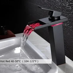 Single Handle Bathroom Faucet, Oil-rubbed Bronze One Hole LED/Waterfall/Centerset Bath Taps, Brass Bathroom Sink Faucet Contain with Cold and Hot Water