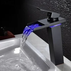 Single Handle Bathroom Faucet, Oil-rubbed Bronze One Hole LED/Waterfall/Centerset Bath Taps, Brass Bathroom Sink Faucet Contain with Cold and Hot Water
