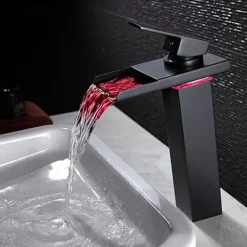 Single Handle Bathroom Faucet, Oil-rubbed Bronze One Hole LED/Waterfall/Centerset Bath Taps, Brass Bathroom Sink Faucet Contain with Cold and Hot Water