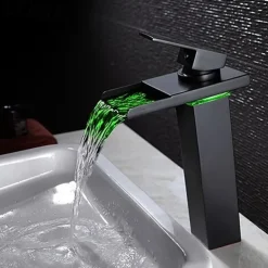 Single Handle Bathroom Faucet, Oil-rubbed Bronze One Hole LED/Waterfall/Centerset Bath Taps, Brass Bathroom Sink Faucet Contain with Cold and Hot Water